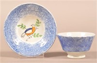 Blue Spatter Dove Pattern China Child's Cup and Sa