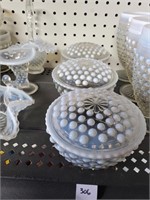 Moonstone hobnail cover bowls