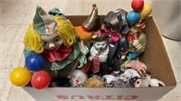 Box lot of clowns, some with porcelain faces, lot