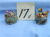 (2) Limoges Painted Trinket Boxes - Chicken & Bird