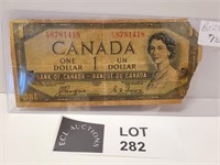 1954 CANADA DEVIL HAIR 1 DOLLAR NOTE