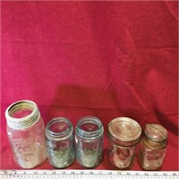 Lot Of 5 Assorted Mason Jars (Vintage)