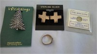 pins, ring, coin marked Sterling Silver