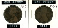 Great Britain Pair of 1892-1893 Large Pennies