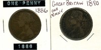 Great Britain Pair of 1886-1890 Large Pennies