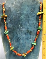 Silver turquoise and coral necklace 20"        (2)