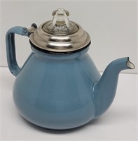 Blue Enamelware Teapot w/ Basket