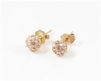 14KT GOLD STUD EARRINGS PEACH CZ BALL EARRINGS