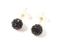 14KT GOLD STUD EARRINGS BLACK CZ BALL EARRINGS