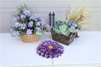 Artificial Floral in Baskets w Metal Wall Hanging