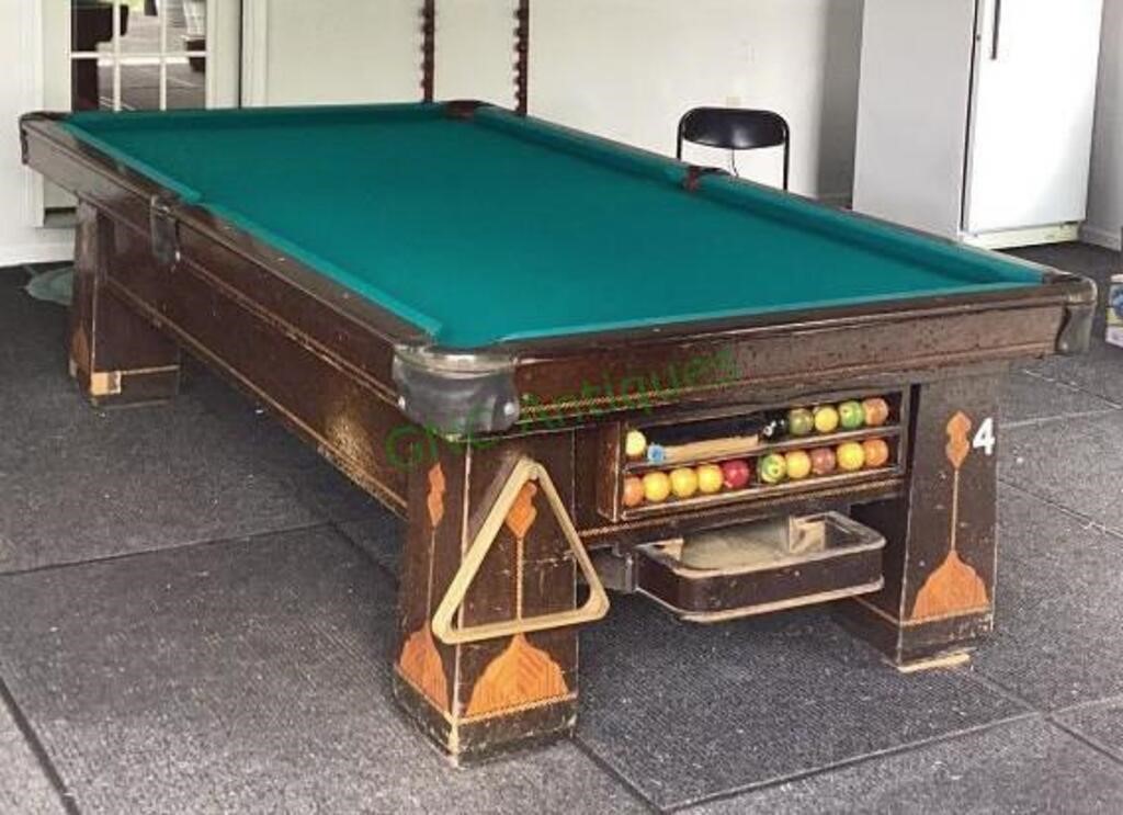 Brunswick billiards table w/Monarch cushions.