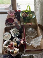 4 BOXES - RUBY GLASS, AND FIGURINES