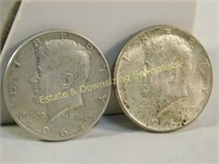 2 Silver 1964 US Kennedy Half Dollars