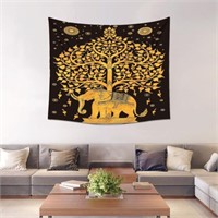 Gold & Black Tree With Elephant Wall Tapestry