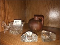 Candle holders, glass horse, mini jug
