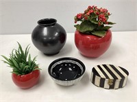 Three Ceramic Vases, Dish, Trinket Box
