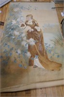 Large Antique Wall Hanging Painted On Canvas