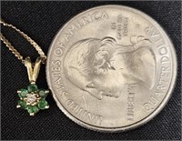14K Gold Emerald & Diamond Star Flower Necklace