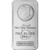 5 oz. Silver Morgan Design Bar - .999 Pure