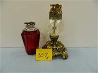 Crystal w/Fancy Metal Base Table Lighter & A