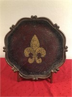 16in Decorative Fleur de Lis Plate on Stand AS IS