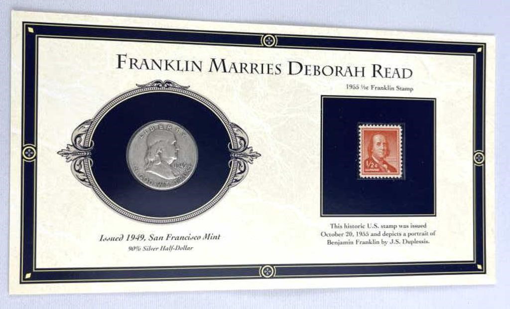 1949-S Silver Franklin Half w/ Half Cent Stamp