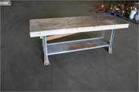 Metal Work Bench w/Wood Top Approx 90" x 33" x 34"