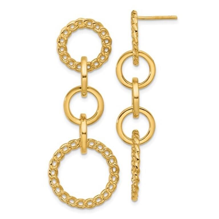 14K- Fancy Circle Link Dangle Post Earrings