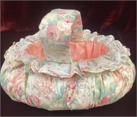 Lace Trimmed Floral Fabric Basket