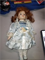 Vintage 15" Porcelain Doll In  Blue Lace Dress