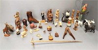 Large collection of carved wood, etc. figures