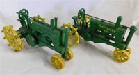 2 cast iron John Deere farm tractors, OP and GP,