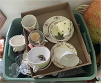 Tote of Glassware & Ceramic Dishes