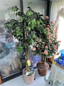 Faux Potted Tree and Rose Bush, 60-65in