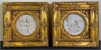 ‘Angels At Play’ Gilt Frame Marble Reliefs (2)