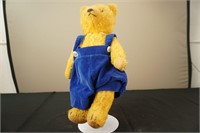 Antique Blue Mohair Teddy Bear with Blue Overalls