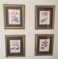 Four Piece Set of Rose Floral Artwork