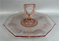 Vintage Pink Depression Glass Handled Serving Tray