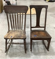 2-Wood rocking chairs 
One seat cracked