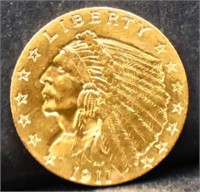 1911 Indian face $2.5 gold coin