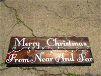 Wooden "Merry Christmas Near and Far" Sign