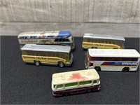 5 Vintage Toy Buses Diecast/ Plastic/ Tin