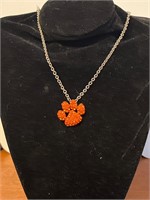 Rhinestone Orange Paw Print Necklace