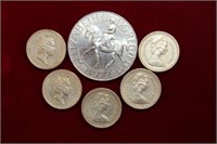 British coin lot: (1) Silver jubilee, (5) One