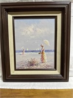 Vintage J. Miller Oil Painting of two ladies