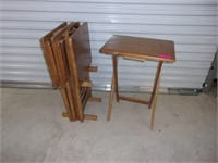 Four solid wood TV trays and stand