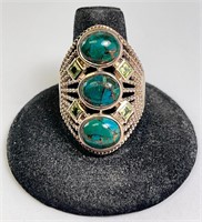 Large Sterling Turquoise/Peridot Ring (PTI) 13 Gr