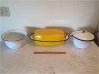 Enamelware Lot - Roaster, Pot, Pot with Cover