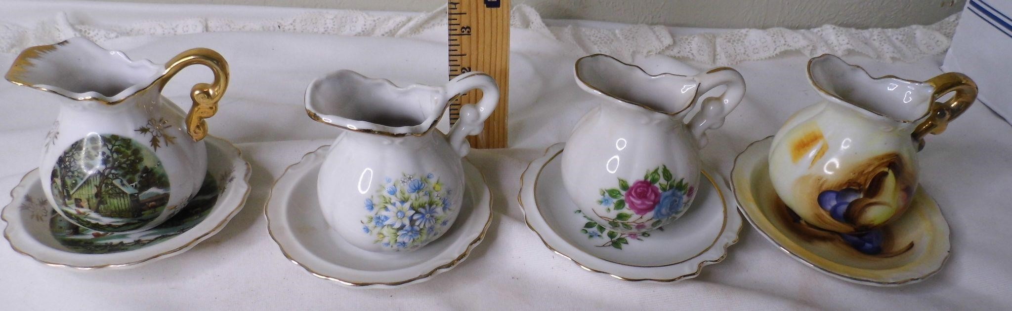 4 Vtg Mini Pitchers w/Saucers