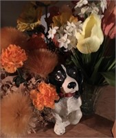 Dog Statue & Artificial Flower Décor